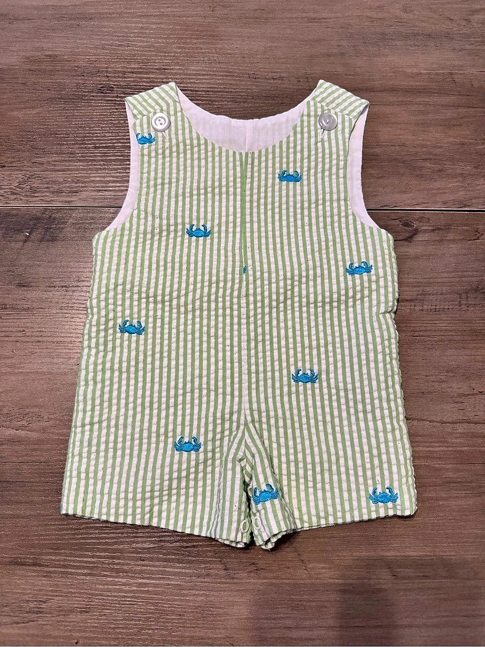 Vintage Kelly's Kids Seersucker Crab Jon Jon Romper- Size 6 Months